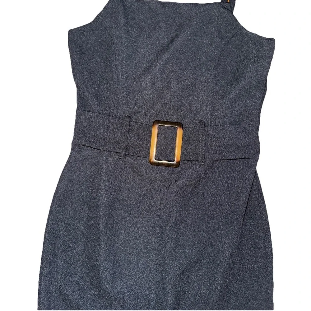 Full Circle Trends Black Sleeveless Dress Slit Women's Small Bodycon With Belt‎